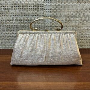 🌟HP🌟VTG 1960s Gold Lamé Top Handle Evening Bag Clutch Harry Levine USA